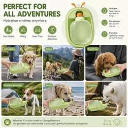 HydrateGo Green portable pet water bottle - adventures